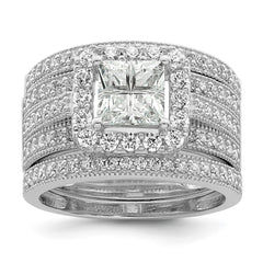 Sterling Silver Rhodium plated CZ 3 piece Bridal Ring Set - 2