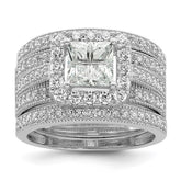 Sterling Silver Rhodium plated CZ 3 piece Bridal Ring Set - 3