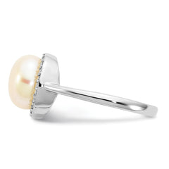 Sterling Silver Rhodium-plated 9-10mm Button White Freshwater Cultured Pearl and CZ Ring - 2