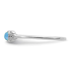 Sterling Silver Rhodium-plated Polished Lab Created Blue Opal Ring - 2