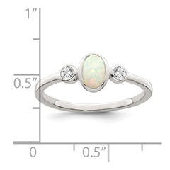 Sterling Silver Polished CZ and White Created Opal Ring - 2