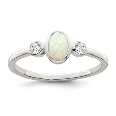 Sterling Silver Polished CZ and White Created Opal Ring - 2