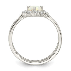 Sterling Silver CZ & Heart Created White Opal Double Band Ring - 2