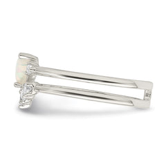 Sterling Silver CZ & Heart Created White Opal Double Band Ring - 2