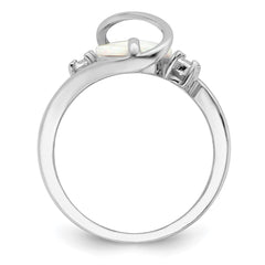 Sterling Silver Rhodium-plated White Created Opal & CZ Twist Ring - 3