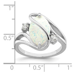 Sterling Silver Rhodium-plated White Created Opal & CZ Twist Ring - 3