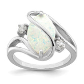 Sterling Silver Rhodium-plated White Created Opal & CZ Twist Ring - 2