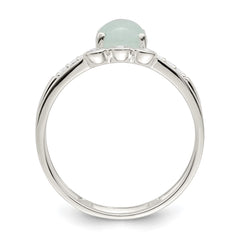 Sterling Silver Polished CZ and Light Blue Quartzite Double Ring - 2