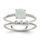 Sterling Silver Polished CZ and Light Blue Quartzite Double Ring - 3