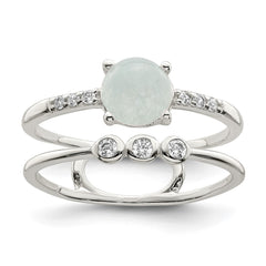 Sterling Silver Polished CZ and Light Blue Quartzite Double Ring - 3
