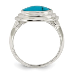 Sterling Silver Polished Round Imitation Turquoise Ring - 2