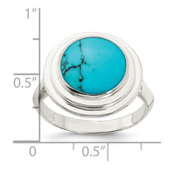 Sterling Silver Polished Round Imitation Turquoise Ring - 3