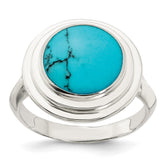 Sterling Silver Polished Round Imitation Turquoise Ring - 3