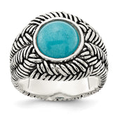 Sterling Silver Oxidized Imitation Turquoise Ring - 2