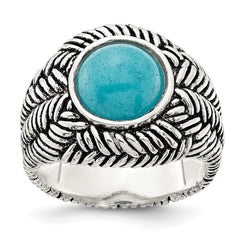 Sterling Silver Oxidized Imitation Turquoise Ring - 2