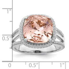 Sterling Silver Rhodium-plated Polished CZ & Peach Crystal Ring - 3