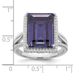 Sterling Silver Rhodium-plated Polished CZ & Blue Crystal Ring - 3