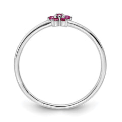 Sterling Silver Rhodium-plated Polished Red CZ Flower Ring - 2