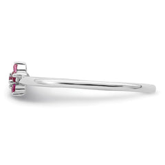 Sterling Silver Rhodium-plated Polished Red CZ Flower Ring - 2