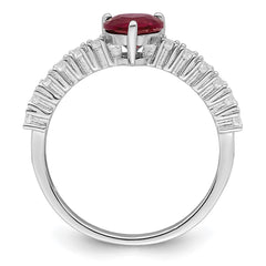 Sterling Silver Polished Rhodium-plated Created Ruby and CZ Heart Ring - 3
