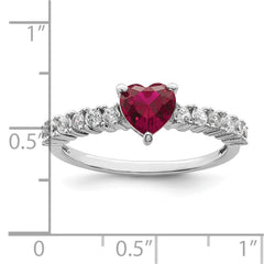 Sterling Silver Polished Rhodium-plated Created Ruby and CZ Heart Ring - 3