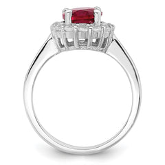 Sterling Silver Polished Rhodium-plated Red and Clear CZ Ring - 3