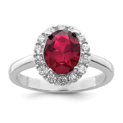 Sterling Silver Polished Rhodium-plated Red and Clear CZ Ring - 2