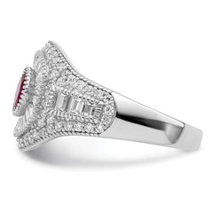 Sterling Silver Rhodium-plated Polished Red & White CZ Ring - 3
