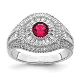 Sterling Silver Rhodium-plated Polished Red & White CZ Ring - 3
