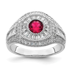 Sterling Silver Rhodium-plated Polished Red & White CZ Ring - 3