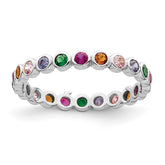 Sterling Silver Rhodium-plated Polished Multi-Color CZ Band Ring - 3