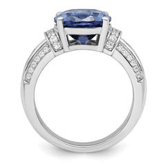 Sterling Silver Rhodium plated Blue & White CZ Ring - 3