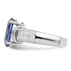 Sterling Silver Rhodium plated Blue & White CZ Ring - 3