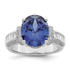 Sterling Silver Rhodium plated Blue & White CZ Ring - 3