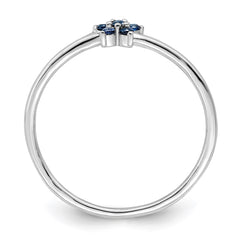 Sterling Silver Rhodium-plated Polished Blue CZ Flower Ring - 3