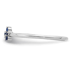 Sterling Silver Rhodium-plated Polished Blue CZ Flower Ring - 3