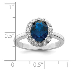 Sterling Silver Polished Rhodium-plated Blue and Clear CZ Ring - 3