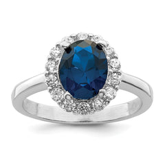 Sterling Silver Polished Rhodium-plated Blue and Clear CZ Ring - 3