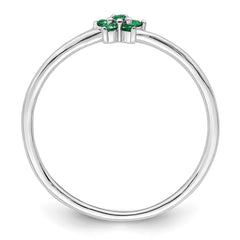 Sterling Silver Rhodium-plated Polished Green CZ Flower Ring - 2