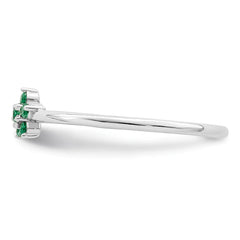 Sterling Silver Rhodium-plated Polished Green CZ Flower Ring - 2