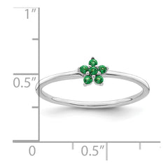 Sterling Silver Rhodium-plated Polished Green CZ Flower Ring - 2