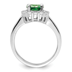 Sterling Silver Polished Rhodium-plated Green and Clear CZ Ring - 3