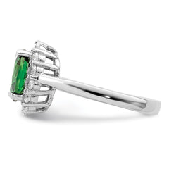 Sterling Silver Polished Rhodium-plated Green and Clear CZ Ring - 3