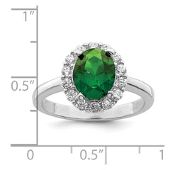 Sterling Silver Polished Rhodium-plated Green and Clear CZ Ring - 3