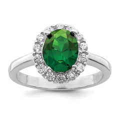 Sterling Silver Polished Rhodium-plated Green and Clear CZ Ring - 3