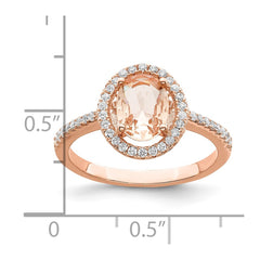 Sterling Silver Rose-tone Pink & White CZ Oval Ring