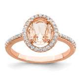 Sterling Silver Rose-tone Pink & White CZ Oval Ring - 2