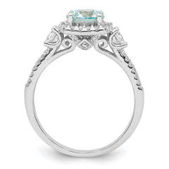 Sterling Silver Rhodium plated Carribean Green & White CZ Ring - 3