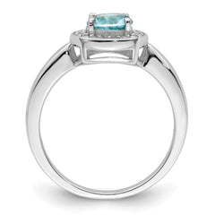 Sterling Silver Rhodium-plated CZ and Light Blue Glass Stone Ring - 3