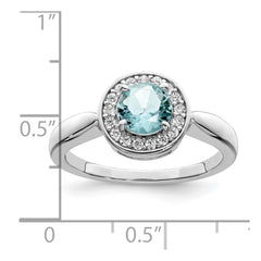 Sterling Silver Rhodium-plated CZ and Light Blue Glass Stone Ring - 3